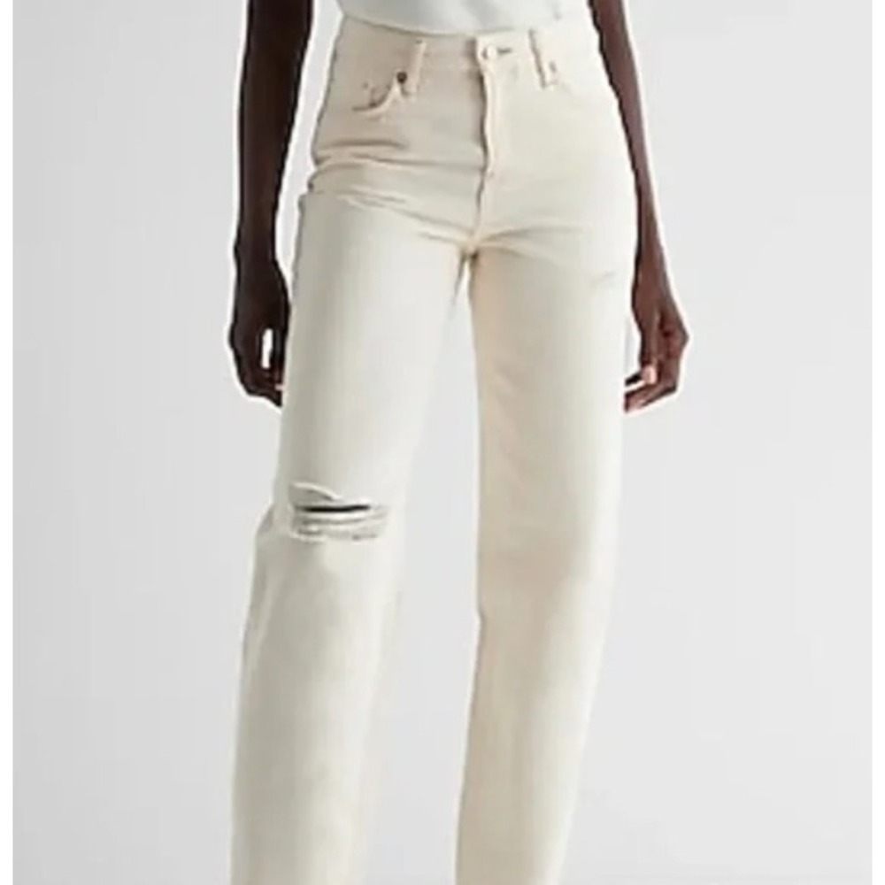 Express Jeans Womens 2R Beige Relaxed Tapered Mid Rise Denim 34777039